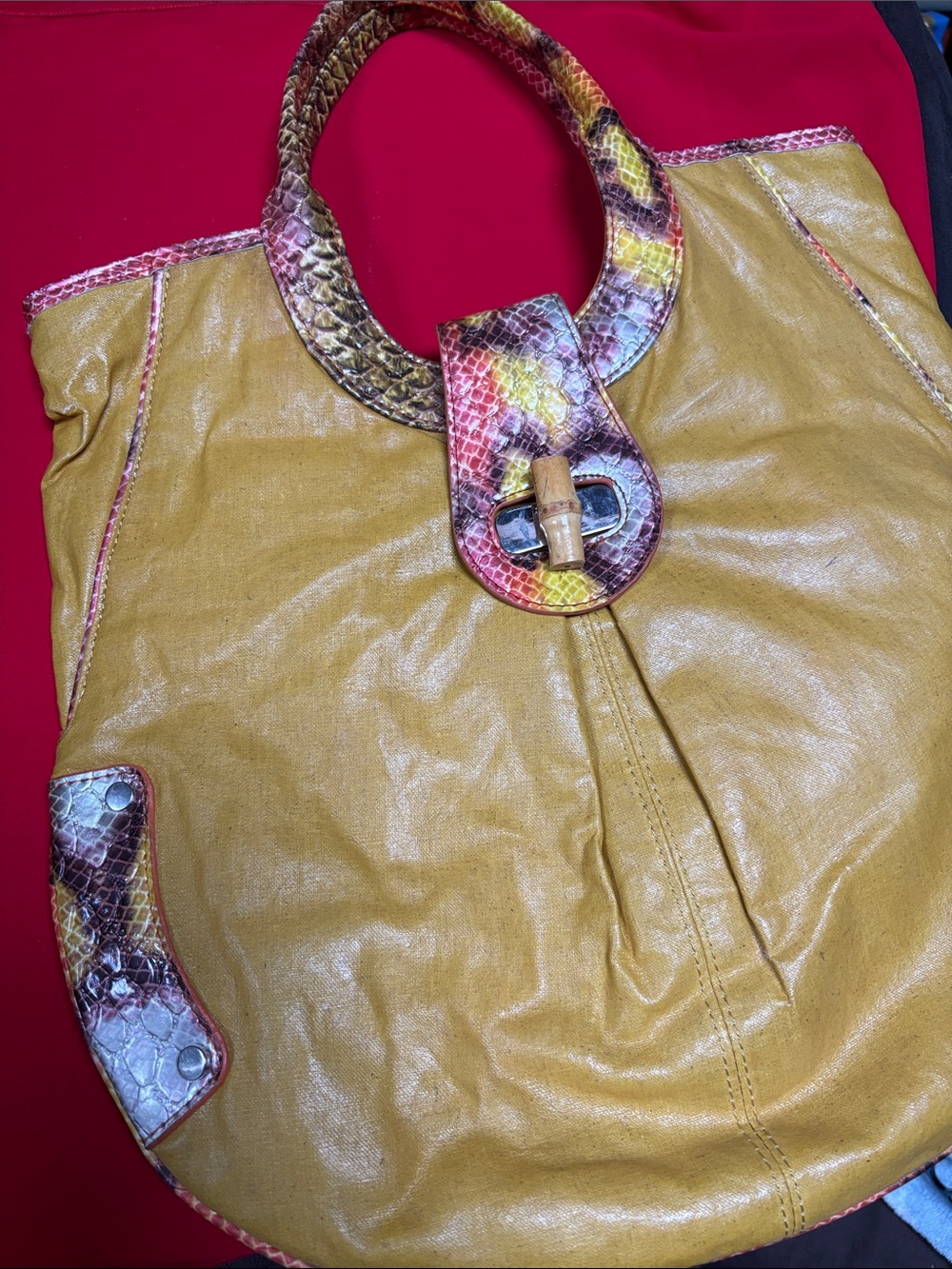 Sondra Roberts Squared mustard gold handbag.